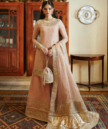 Hala | Pink Embellished Jamawar Sharara