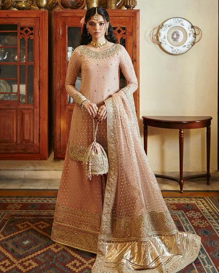 Hala | Pink Embellished Jamawar Sharara