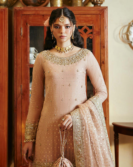 Hala | Pink Embellished Jamawar Sharara
