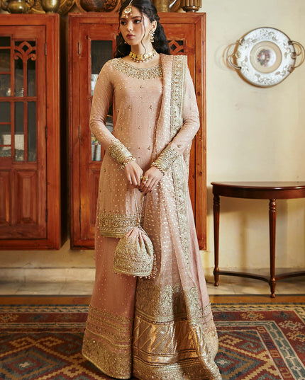 Hala | Pink Embellished Jamawar Sharara