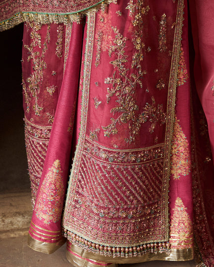 Hussain Rehar | Rose Pink Organza Embroidered Embellished Jacket Lehenga
