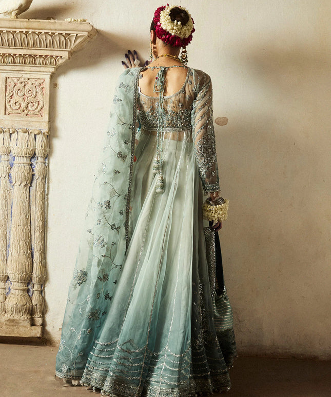 Hussain Rehar | Ice Blue Organza Embroidered Embellished Peshwas Lehenga Small / Without Lining Hussain Rehar | Ice Blue Organza Embroidered Embellished Peshwas Lehenga Small / Without Lining