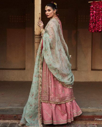 Hussain Rehar | Pink Organza Embroidered Embellished Jacket Sharara