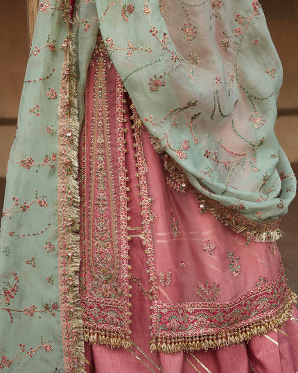 Hussain Rehar | Pink Organza Embroidered Embellished Jacket Sharara
