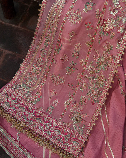 Hussain Rehar | Pink Organza Embroidered Embellished Jacket Sharara