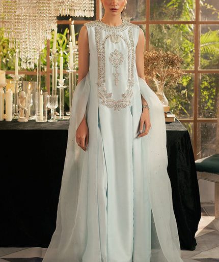 Icelis | Ice Blue Korean Silk Embellished Suit
