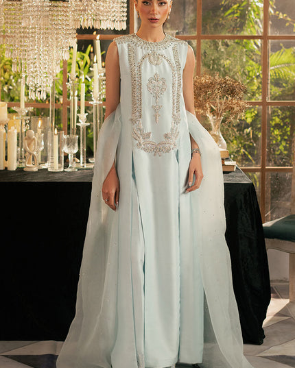 Icelis | Ice Blue Korean Silk Embellished Suit