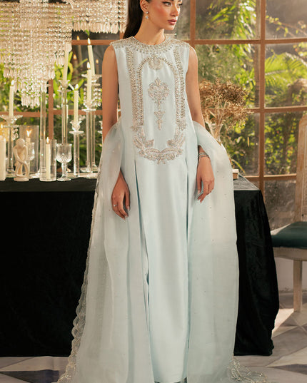 Icelis | Ice Blue Korean Silk Embellished Suit