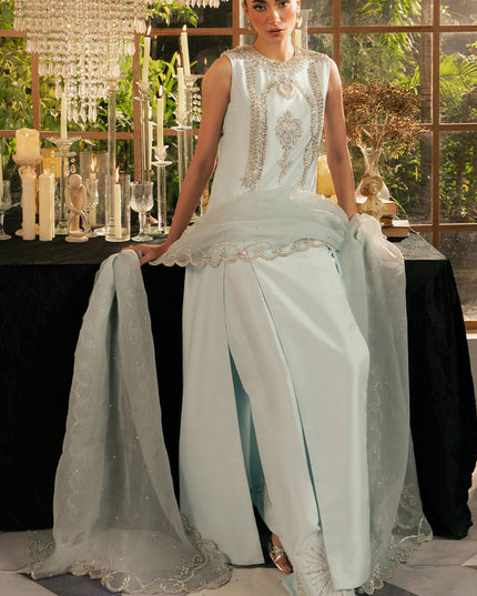Icelis | Ice Blue Korean Silk Embellished Suit