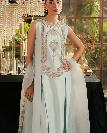 Icelis | Ice Blue Korean Silk Embellished Suit