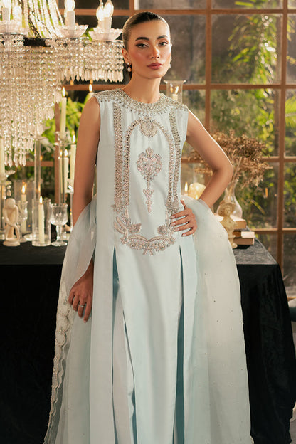 Icelis | Ice Blue Korean Silk Embellished Suit