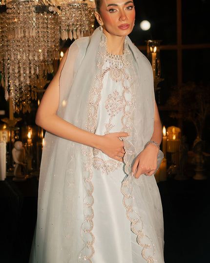 Icelis | Ice Blue Korean Silk Embellished Suit