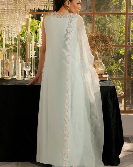 Icelis | Ice Blue Korean Silk Embellished Suit