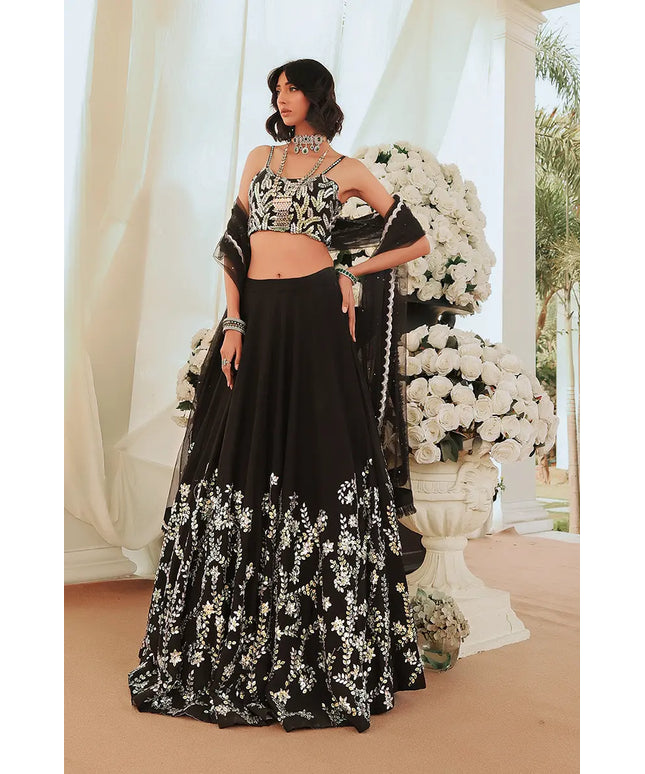 Sofia | Black Raw Silk Hand Embellished Lehenga Choli