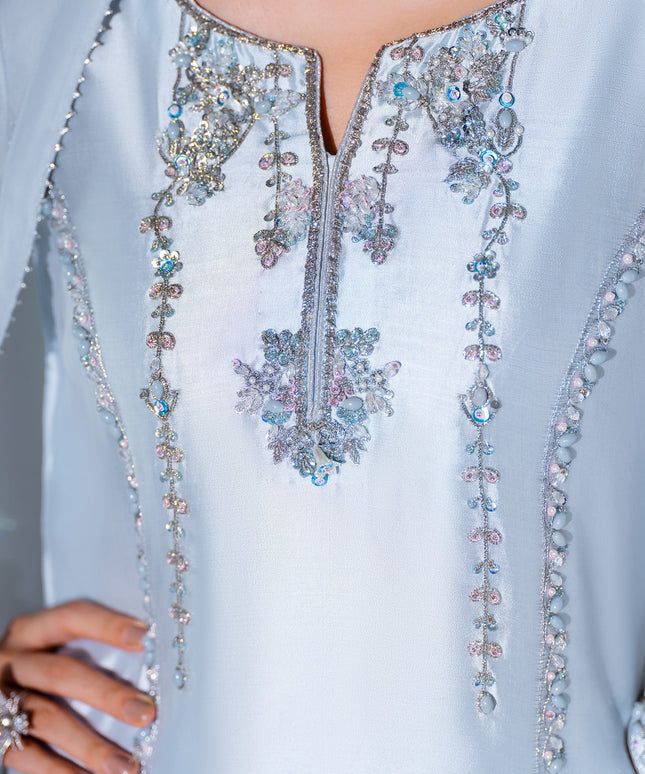 Indie | Ice Blue Pure Silk Tissue Embellished Suit