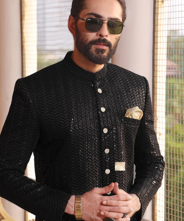Black Elegance Embroidered Sherwani