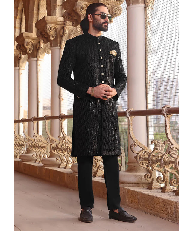 Black Elegance Embroidered Sherwani