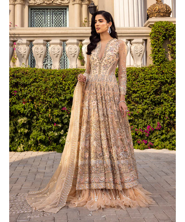 Ivorie | Peachy Net Embellished Gown