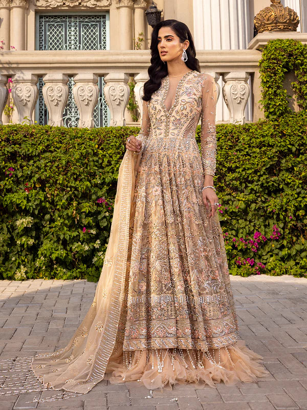 Ivorie | Peachy Net Embellished Gown