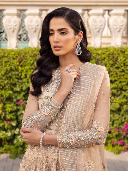 Ivorie | Peachy Net Embellished Gown
