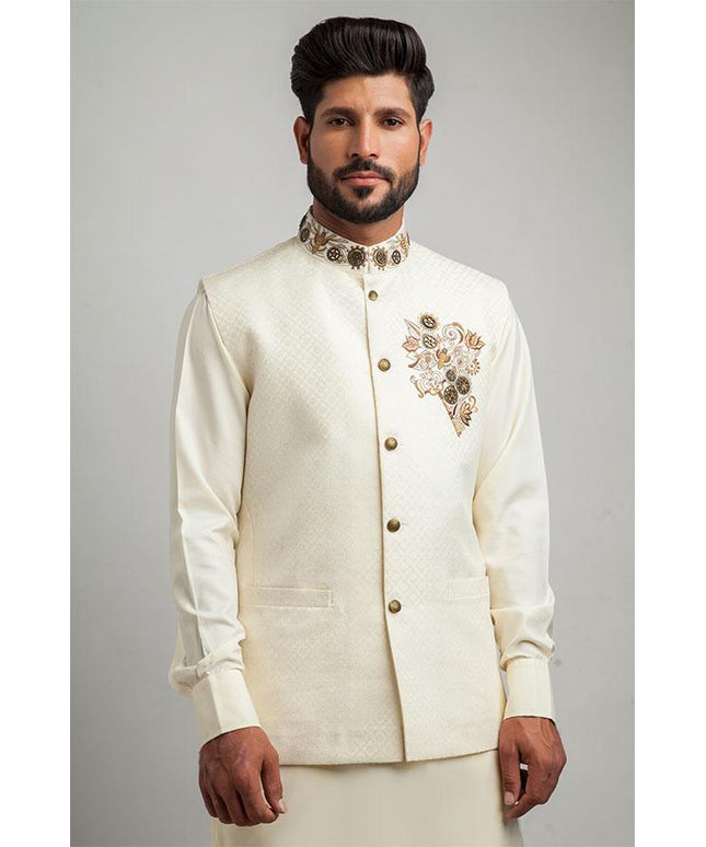 Ivory Brocade Embroidered Waistcoat