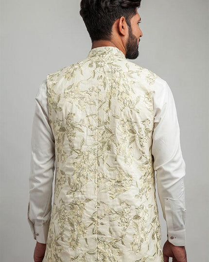 Ivory & Light Gold Floral Embroidered Waistcoat