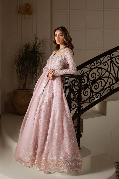 JAHANARA | Powder Pink Organza Silk Embellished Gown