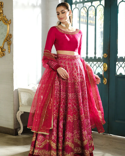 Pink Roz Rizwna Saira Rizwan | Fuschia Pink Silk Embellished Lehenga – Noorjahan ...