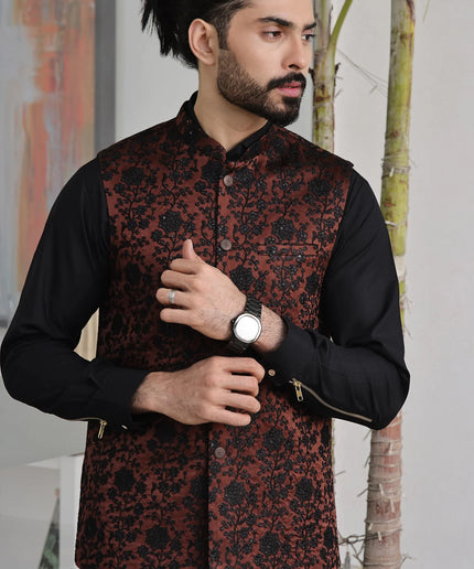 Brown Embroidered Formal Waistcoat