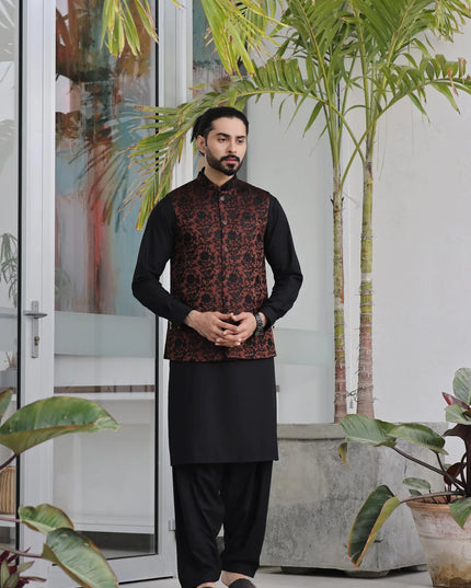 Brown Embroidered Formal Waistcoat