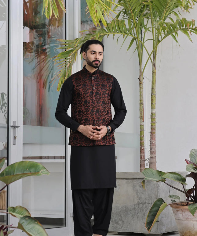 Brown Embroidered Formal Waistcoat