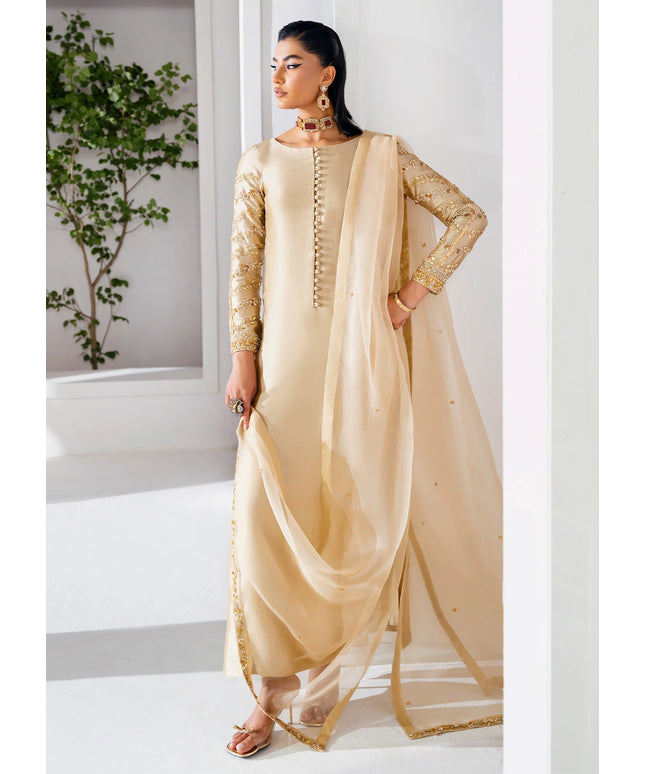 Jazz | Beige Gold Pure Silk Embellished Suit