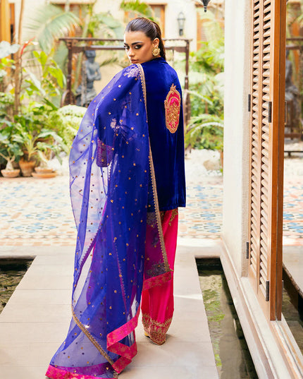 Jia | Navy Blue Velvet Embroidered Farshi Shalwar