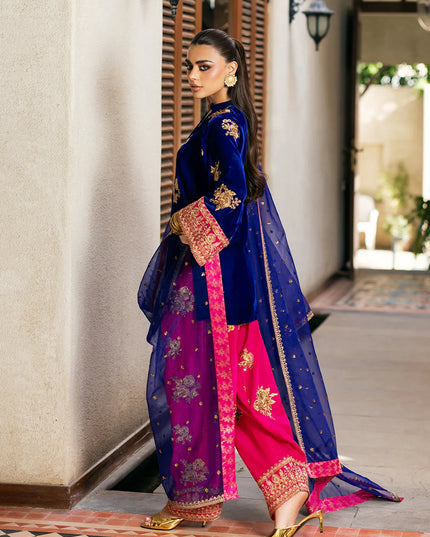 Jia | Navy Blue Velvet Embroidered Farshi Shalwar