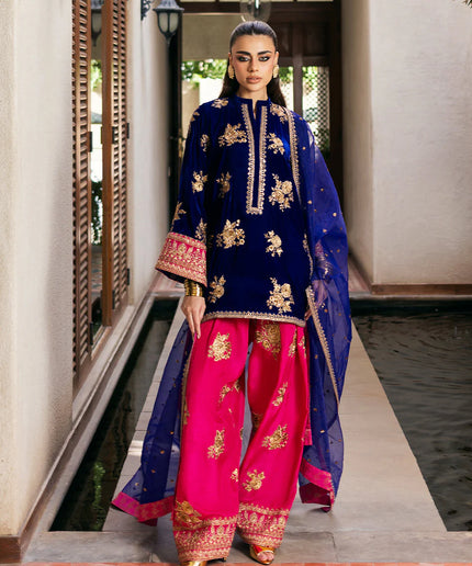 Jia | Navy Blue Velvet Embroidered Farshi Shalwar