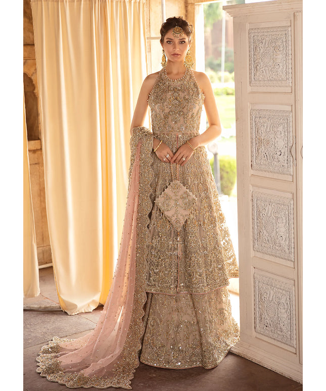 Jiya | Nude Hand Embellished Front Open Organza Bridal Gown