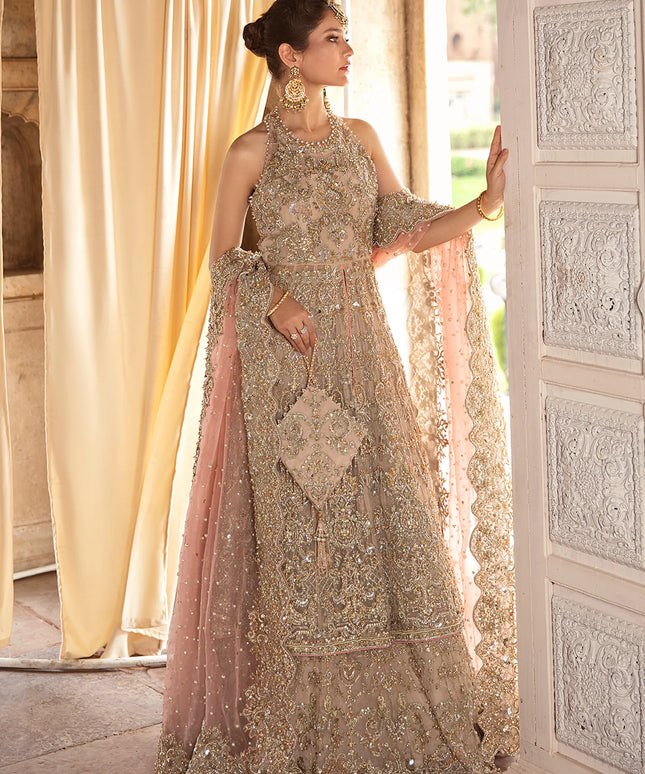 Jiya | Nude Hand Embellished Front Open Organza Bridal Gown