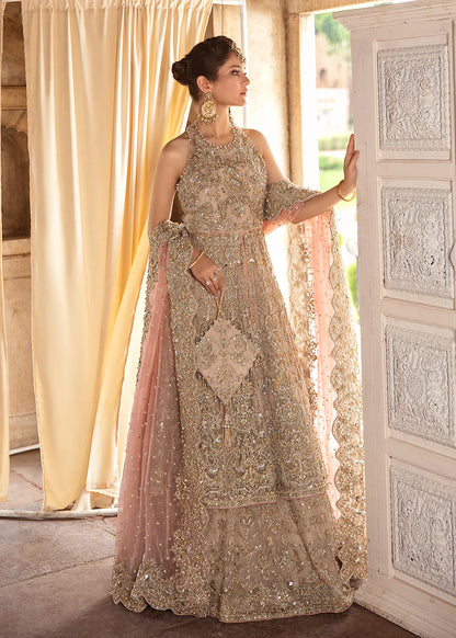 Jiya | Nude Hand Embellished Front Open Organza Bridal Gown