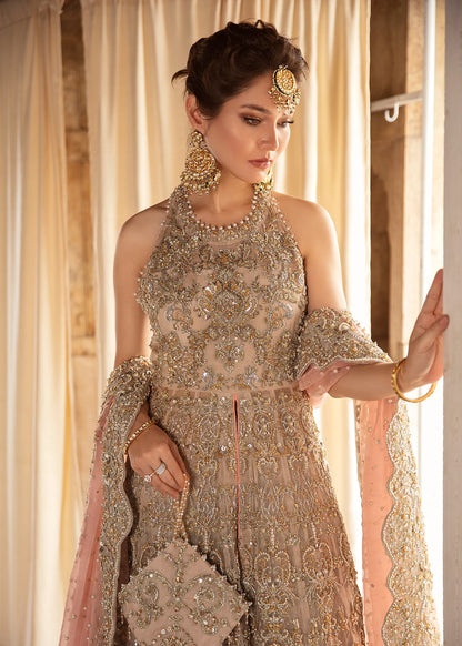 Jiya | Nude Hand Embellished Front Open Organza Bridal Gown