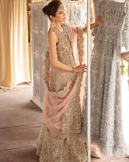 Jiya | Nude Hand Embellished Front Open Organza Bridal Gown