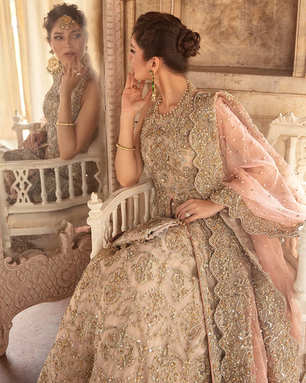 Jiya | Nude Hand Embellished Front Open Organza Bridal Gown