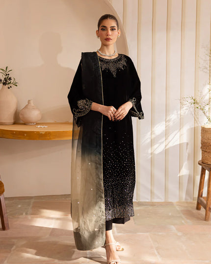 Kaavi | Black Velvet Embroidered Sequined Suit