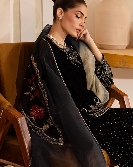 Kaavi | Black Velvet Embroidered Sequined Suit