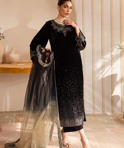 Kaavi | Black Velvet Embroidered Sequined Suit