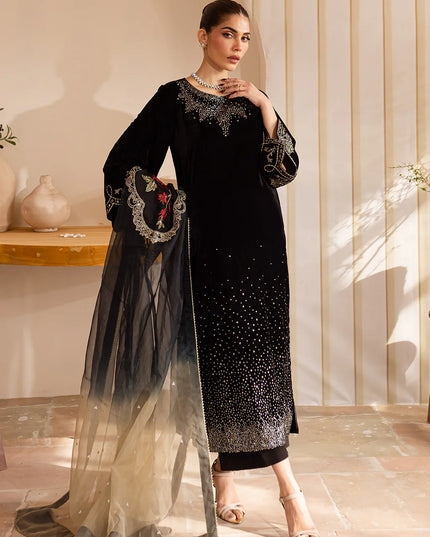 Kaavi | Black Velvet Embroidered Sequined Suit