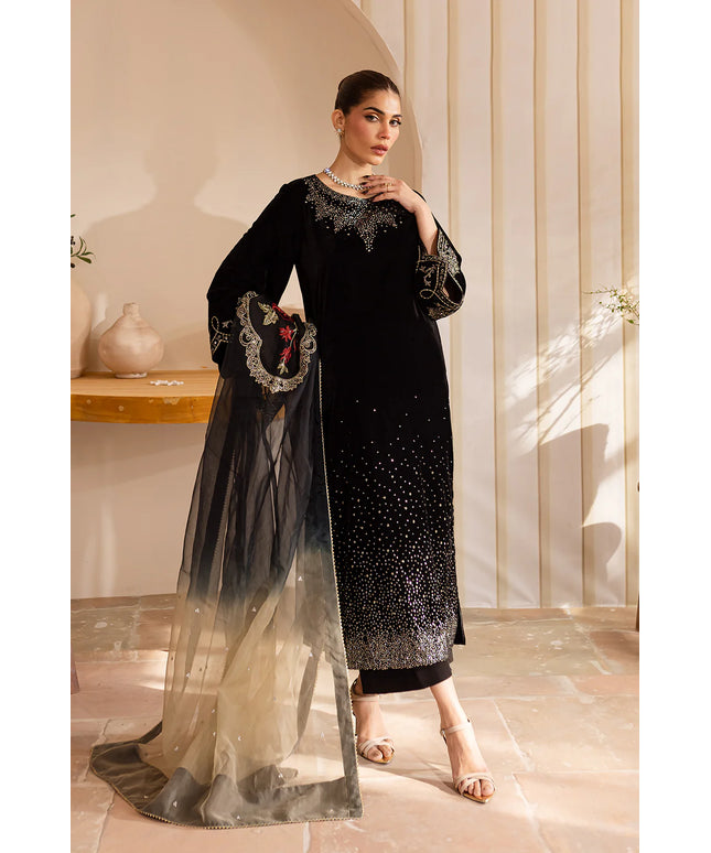 Kaavi | Black Velvet Embroidered Sequined Suit