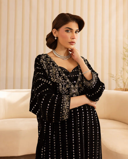 Kavi | Black Silk Embellished Kaftan