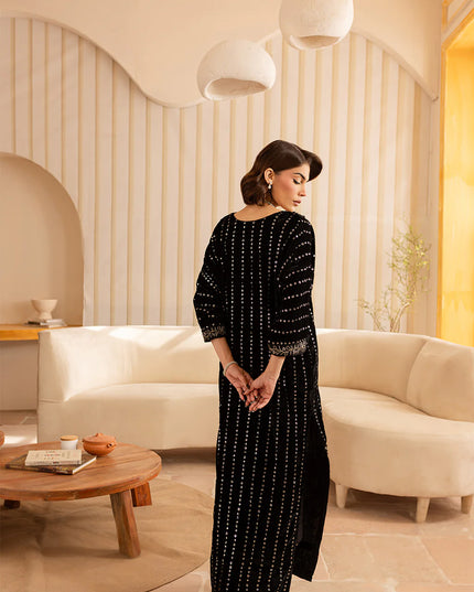 Kavi | Black Silk Embellished Kaftan