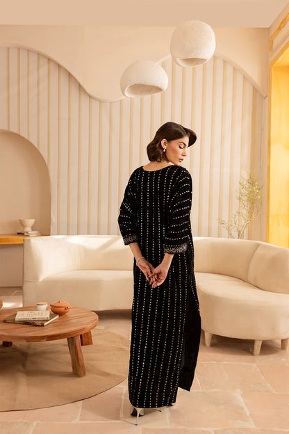 Kavi | Black Silk Embellished Kaftan