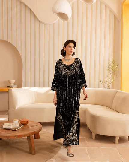 Kavi | Black Silk Embellished Kaftan